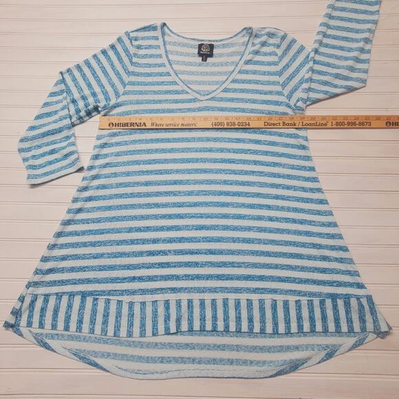 Bobeau Top XL Rayon 3/4 Sleeve Hi-low Relaxed Fit Tunic Stripe Blue Womens Size - Picture 4 of 6